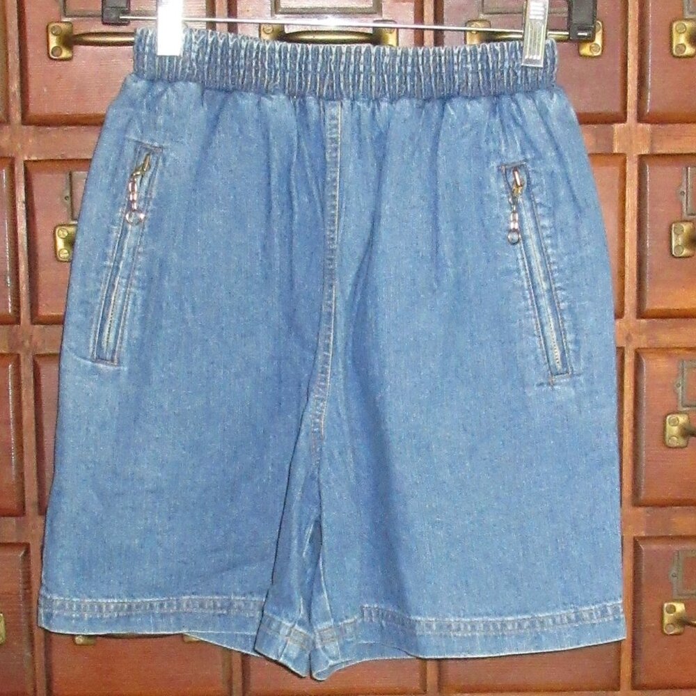 KAREN KANE Blue Cotton Denim Shorts 4 Zipper Pockets
